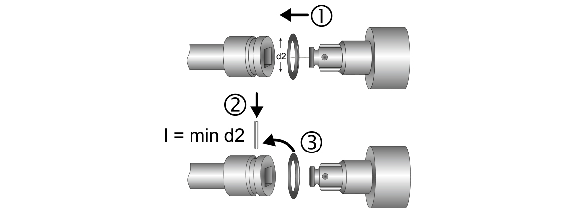 7481_0100_G01 Mit durchgehender Öffnung für Sicherungsstift und Nut für Sicherungsring gemäß DIN 3129.