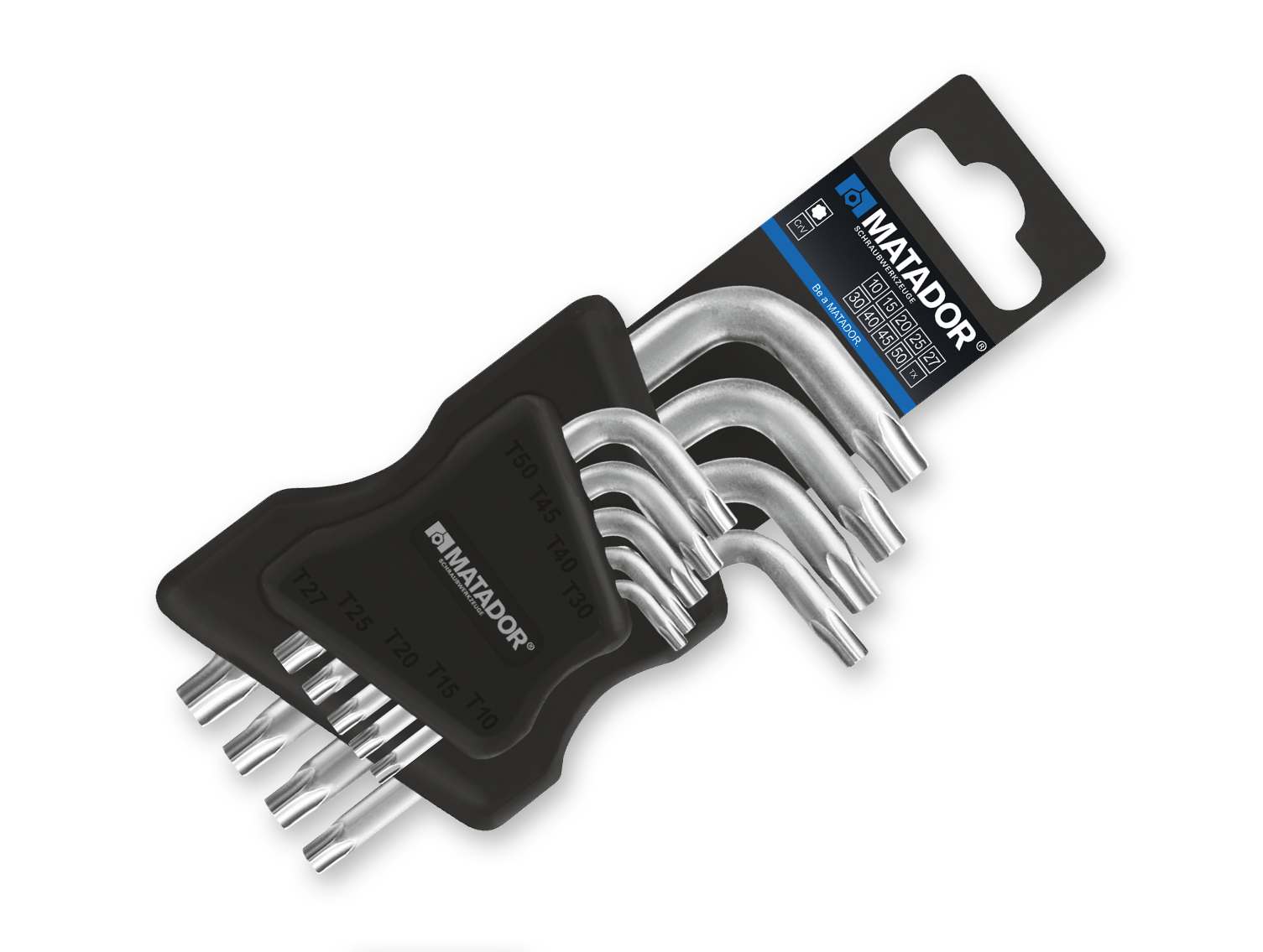 Winkelschlüsselsatz mit TORX®-Profil im softGRIP-Halter für besonders leichte Entnahme.