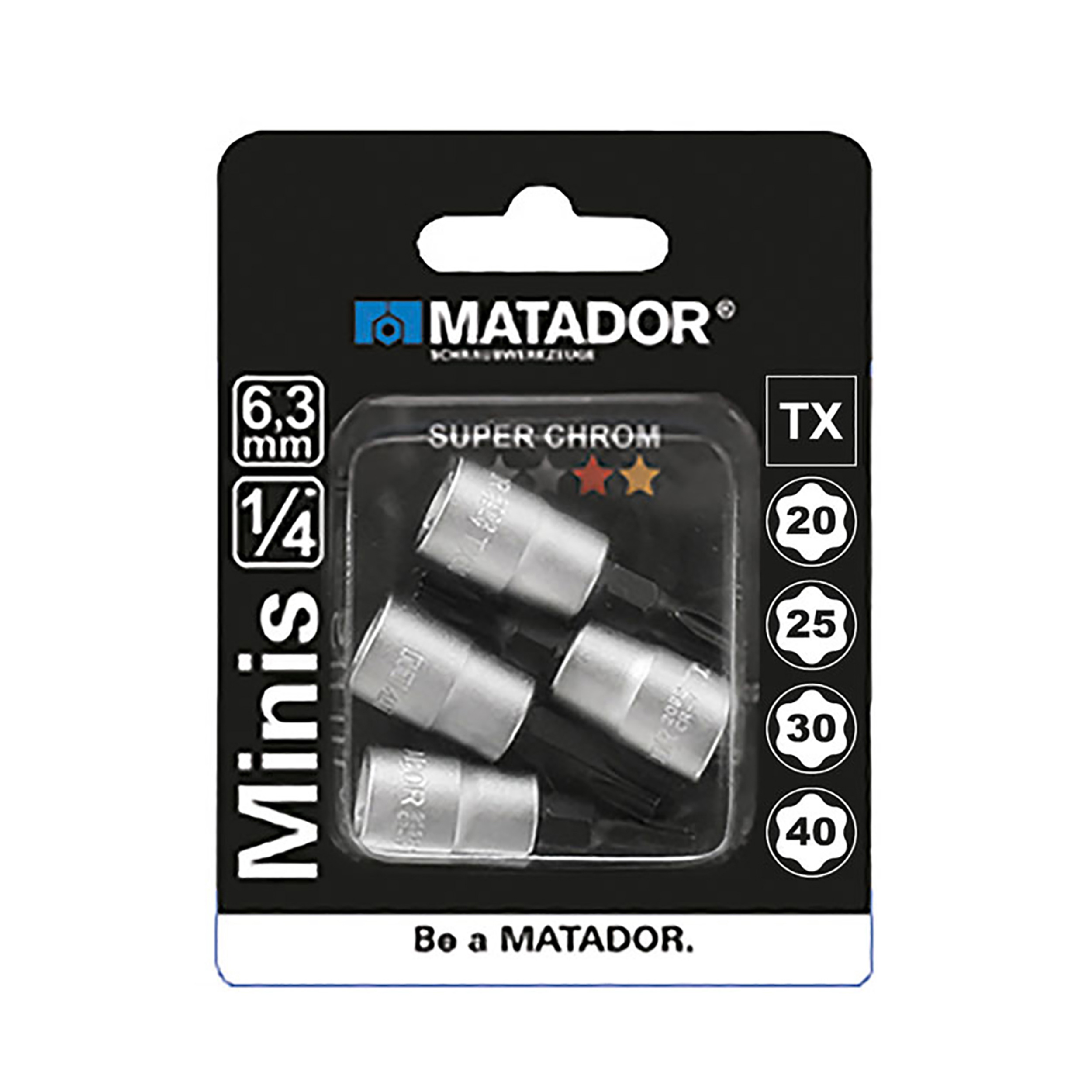 Juego de puntas de destornillador, 4 piezas, 6,3 mm (1/4"): TX 20-40, MATADOR código de artículo: 20929040