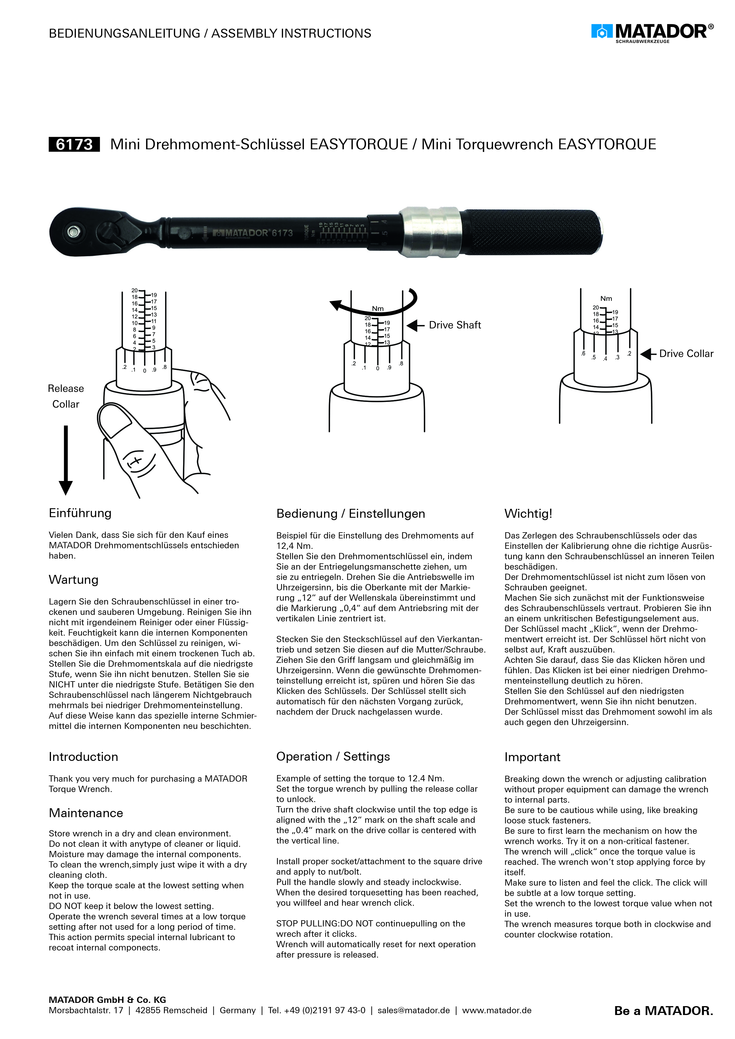 Mini-Drehmomentschlüssel EasyTorque, MATADOR Art.-Nr. 61730002