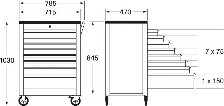 Außenmaße: 1030 (h) x 785 (b) x 470 (t)