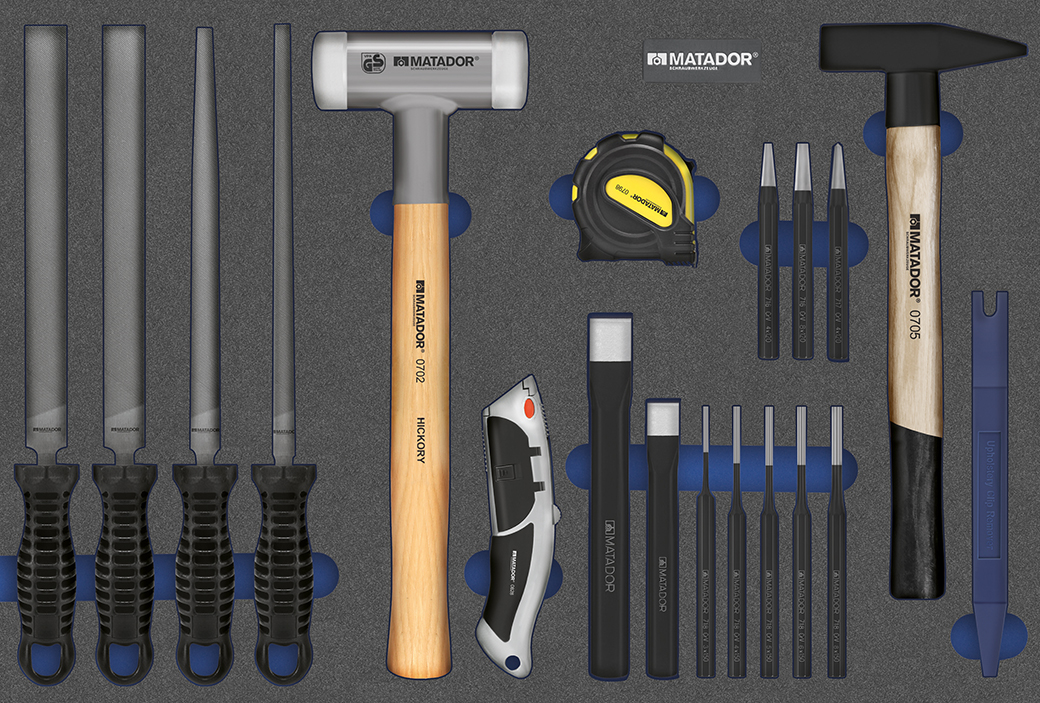Rüttelfeste Platzierung der Werkzeuge in passgenauer Weichschaumeinlage.